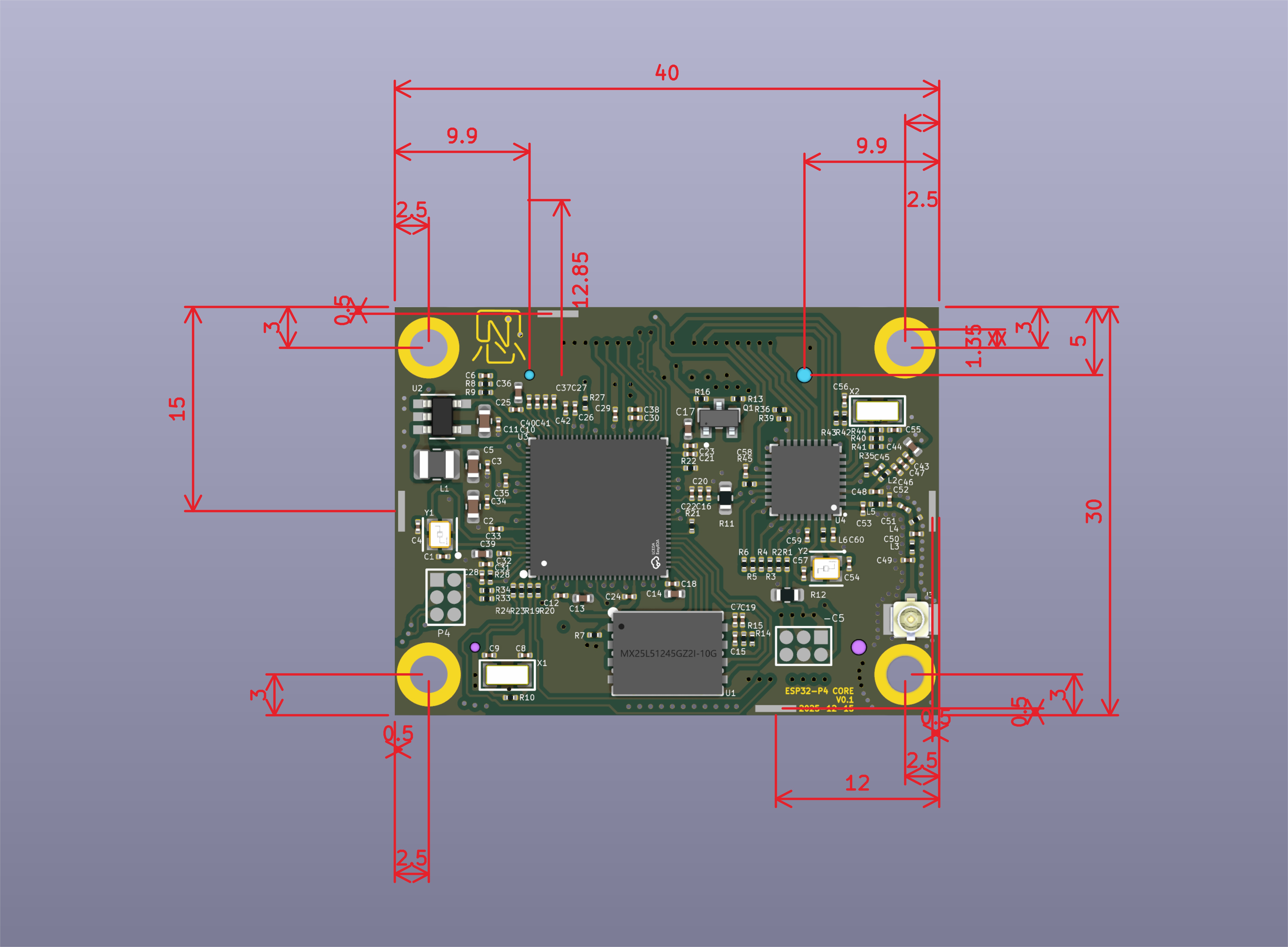 YeaCreate-ESP32-P4-CORE核心板尺寸